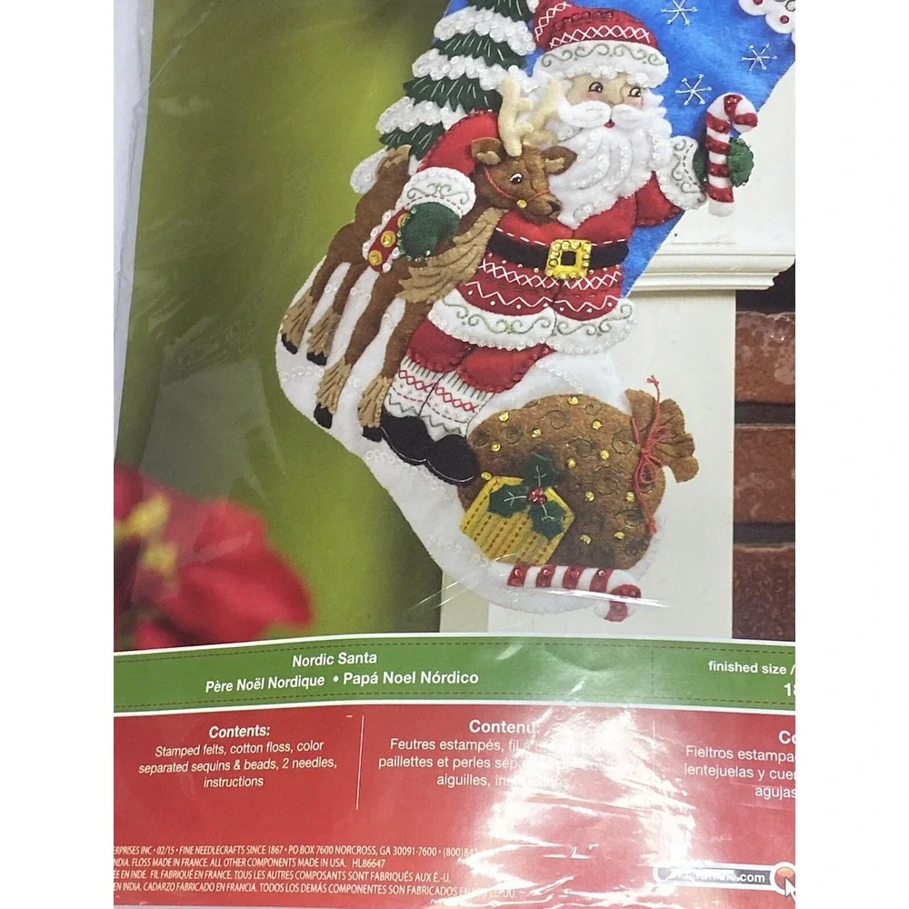 Bucilla Nordic Santa Reindeer Felt Christmas Stocking Stitchery Kit, 86647 18 in